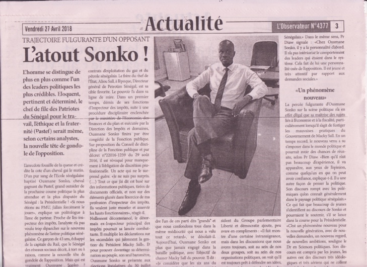 Portrait du leader de PASTEF:  "Sonko, une nouvelle figure politique qui rompt avec le système"