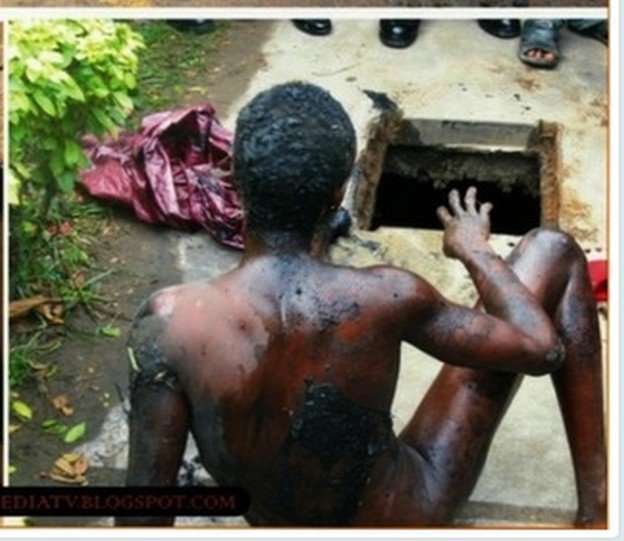 (5) Photos choquantes – Nigeria: une présumée sorcière se change en un oiseau et reste coincée sous un drainage à Lagos… Regardez
