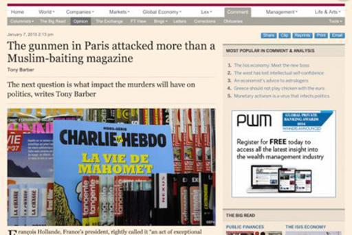 Le Financial Times dénonce la ligne éditoriale "irresponsable" et "stupide" de Charlie Hebdo