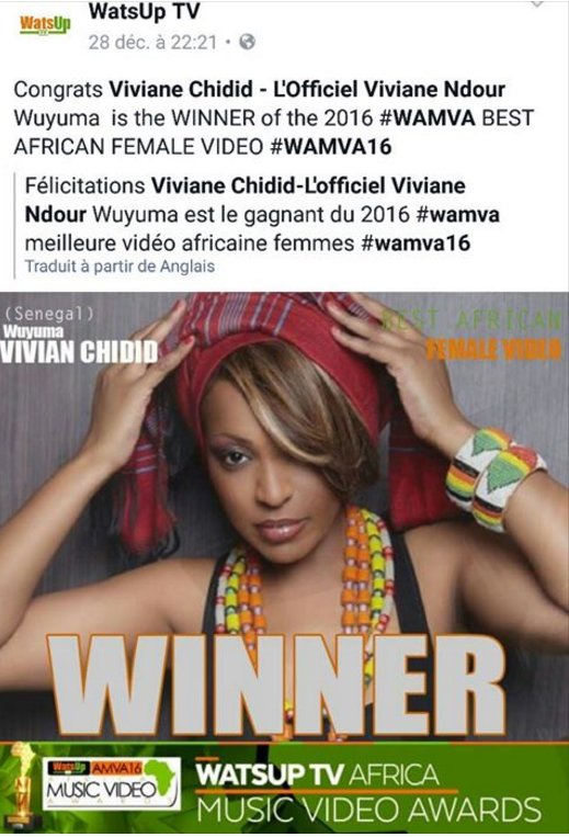 Viviane remporte le prix Best African Female Video des WAMVA