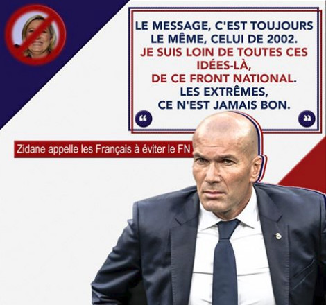 France: Zinédine Zidane appelle à «éviter» le Front national à l'élection présidentielle